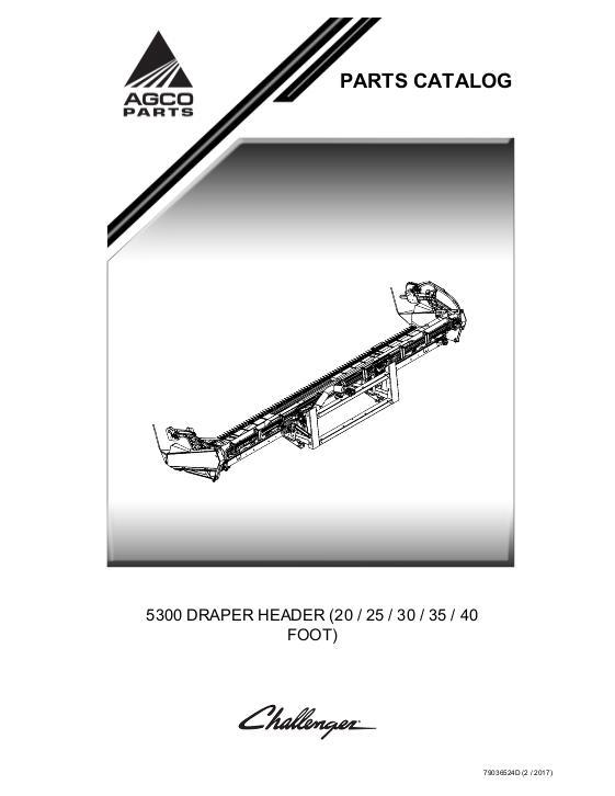 AGCO 5300 Draper Header (20 25 30 35 40 Foot) Parts Book 79036524D English