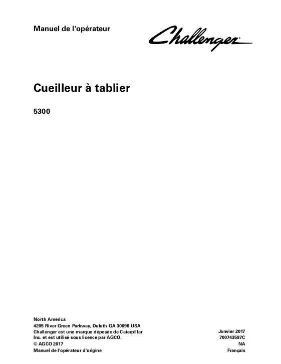 AGCO 5300 Draper Header Operator Manual 700743597C French 1 AGCO 5300 Draper Header Operator Manual 700743597C French