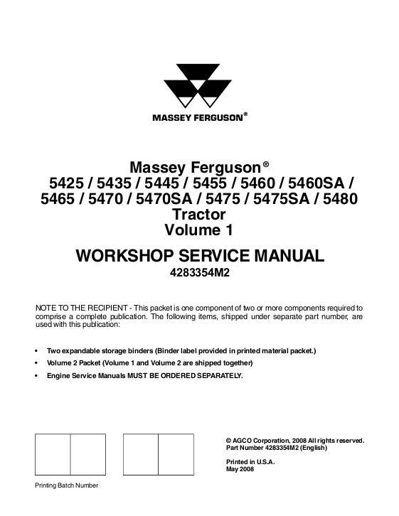 AGCO 5400 Series Tractor (tier 2) (packet) Service Manual 4283354M2 English