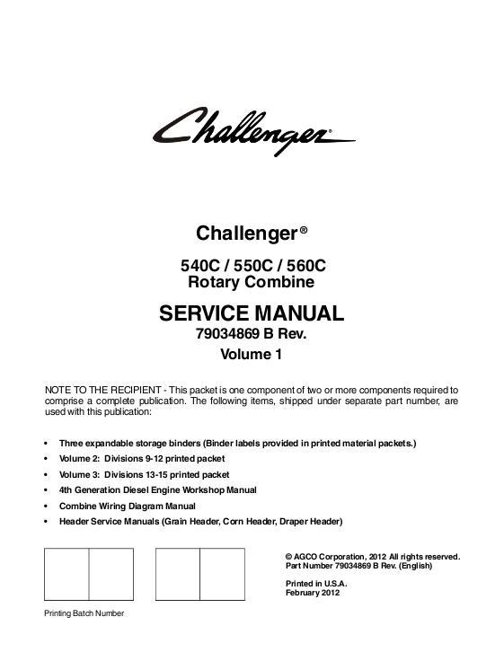 AGCO 540C 550C 560C Combine (packet) Service Manual 79034869B English