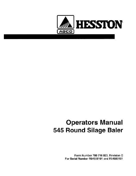 AGCO 545 Round Baler (sn 101 to 151) Operator Manual 700716023C English