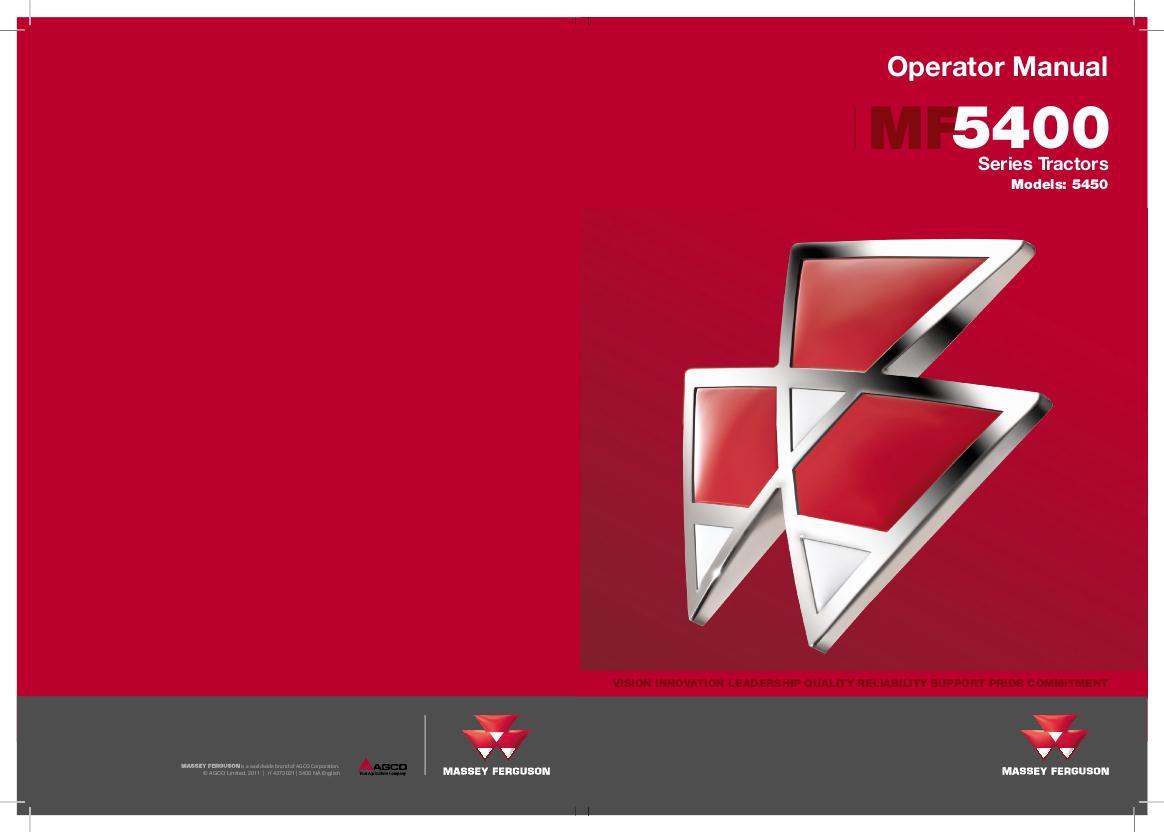AGCO 5450 Tractor (Dyna-4, tier 3) Operator Manual 4373021M1 English