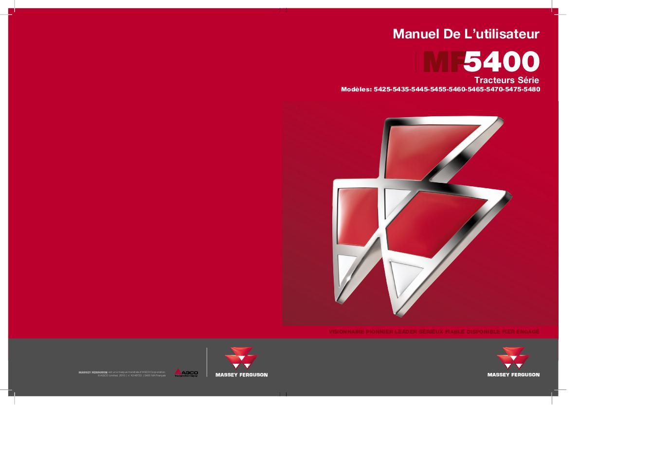 AGCO 5460 Tractor (Dyna-4, tier 3, 4-cyl Perkins only) Operator Manual 4346733M1 French 1 AGCO 5460 Tractor (Dyna-4, tier 3, 4-cyl Perkins only) Operator Manual 4346733M1 French