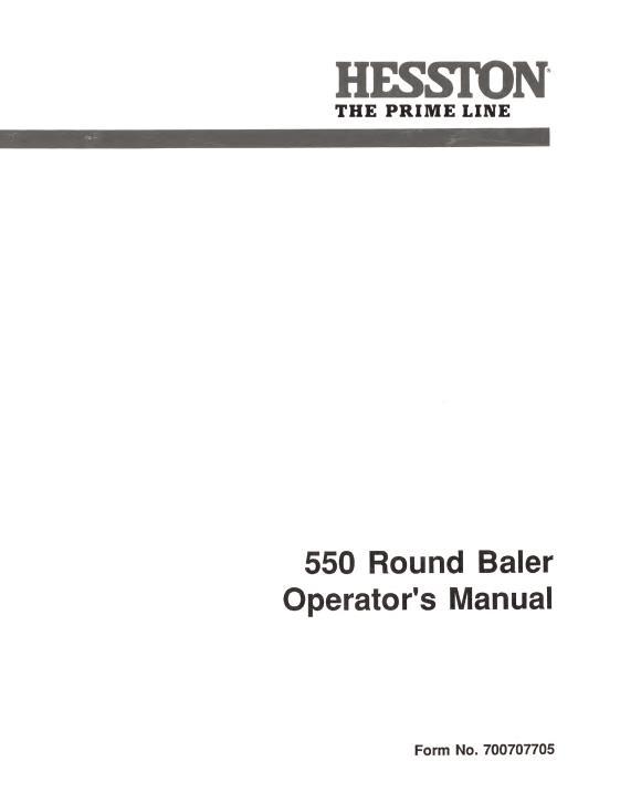 AGCO 550 Round Baler (sn 101 - 380) Operator Manual 700707705 English 1 AGCO 550 Round Baler (sn 101 - 380) Operator Manual 700707705 English