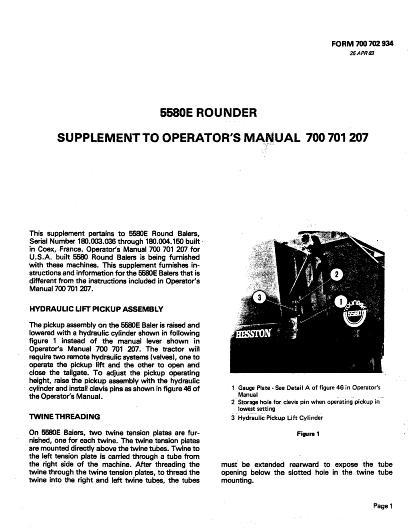 AGCO 5580E Round Baler (supplement) Operator Manual 700702934 English 1 AGCO 5580E Round Baler (supplement) Operator Manual 700702934 English