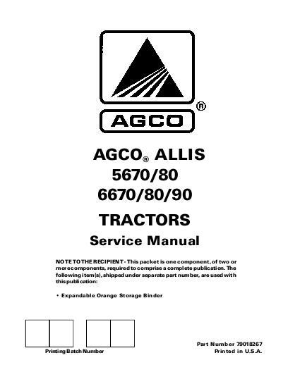 AGCO 5670 5680 6670 6680 6690 Tractor (packet) Service Manual 79018267 English