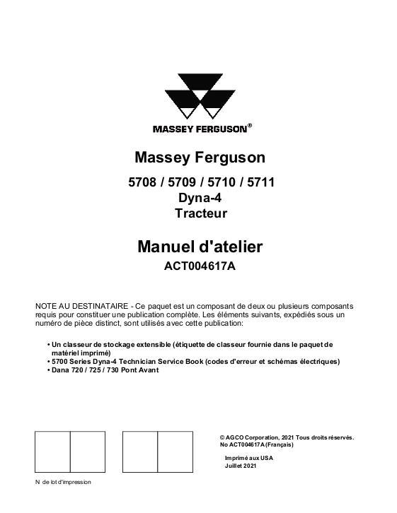 AGCO 5707 5708 5709 5710 Dyna-4 Global Tractor (packet) Service Manual ACT004617A French