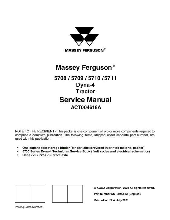 AGCO 5707 5708 5709 5710 Dyna-4 Global Tractor (packet) Service Manual ACT004618A English