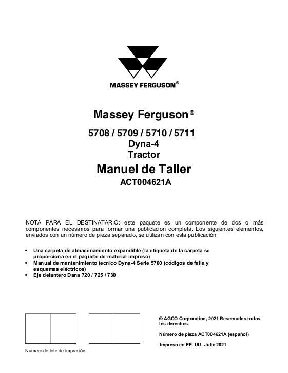 AGCO 5707 5708 5709 5710 Dyna-4 Global Tractor (packet) Service Manual ACT004621A Spanish