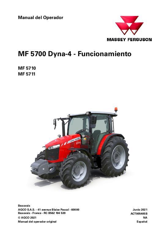 AGCO 5710 Dyna-4 5711 Dyna-4 Global Tractor (operation) Operator Manual ACT005405B Spanish 1 AGCO 5710 Dyna-4 5711 Dyna-4 Global Tractor (operation) Operator Manual ACT005405B Spanish