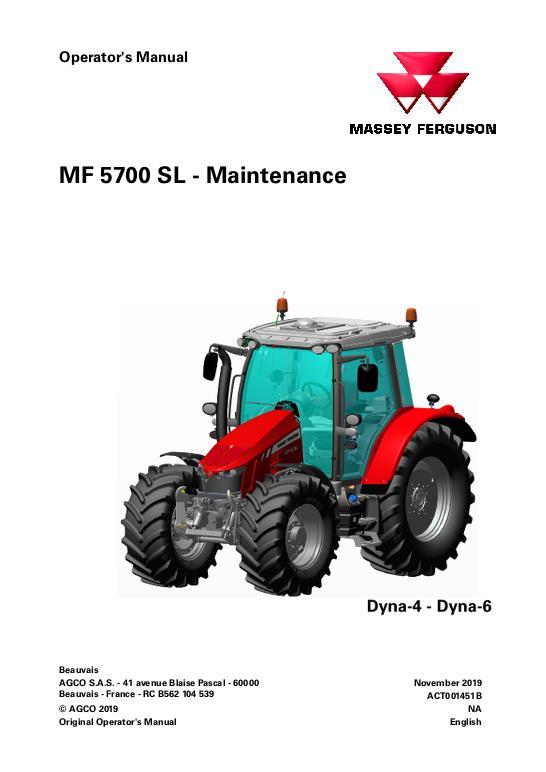 AGCO 5710SL 5711SL 5712SL 5713SL Tractor (Dyna-4 & 6, maintenance) Operator Manual ACT001451B English 1 AGCO 5710SL 5711SL 5712SL 5713SL Tractor (Dyna-4 & 6, maintenance) Operator Manual ACT001451B English