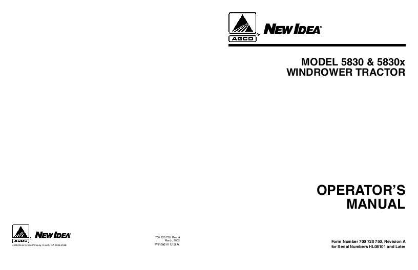AGCO 5830 5830x Windrower Tractor (eff sn 8101) Operator Manual 700720750A English