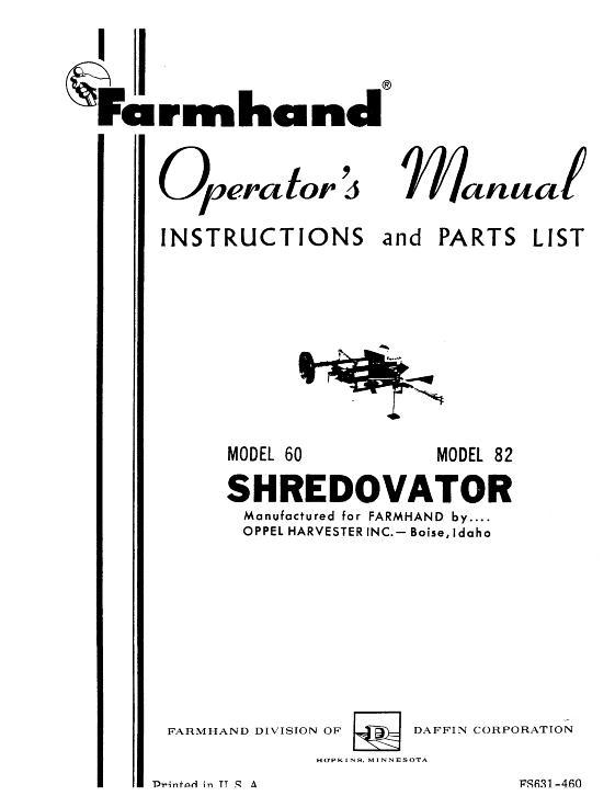 AGCO 60 82 Shredovator (1960) Operator Manual FS631460 English 1 AGCO 60 82 Shredovator (1960) Operator Manual FS631460 English