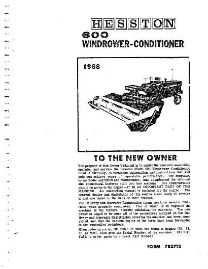 AGCO 600 SP Windrower (1967) Operator Manual 783712 English 1 AGCO 600 SP Windrower (1967) Operator Manual 783712 English