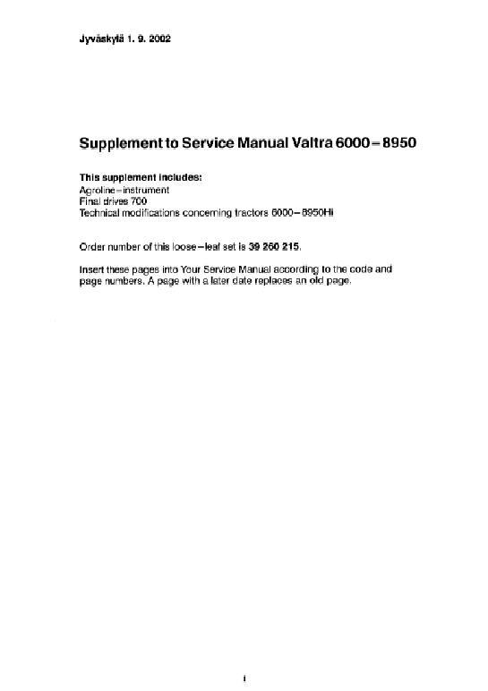 AGCO 6000 - 8950HI Tractor (supplement) Service Manual V39260215 English