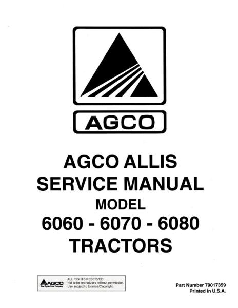 AGCO 6060 6070 6080 Tractor (packet) Service Manual 79017359 English