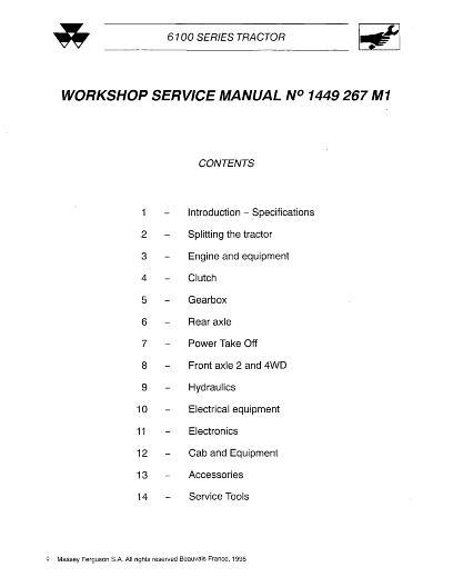 AGCO 6140 6150 6170 6180 6190 Tractor (packet) Service Manual 1449267M1 English