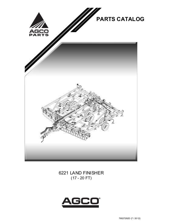 AGCO 6221 Land Finisher Parts Book 79027292D English