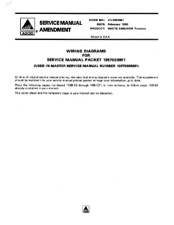 AGCO 6410 6510 Tractor (wiring diagram amendment, 1999) Service Manual A1-7089M1 English