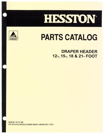 AGCO 6450 Draper Header (sn D-600 to D-864 & G-300 to G-559) Parts Book 700701082 English 1 AGCO 6450 Draper Header (sn D-600 to D-864 & G-300 to G-559) Parts Book 700701082 English