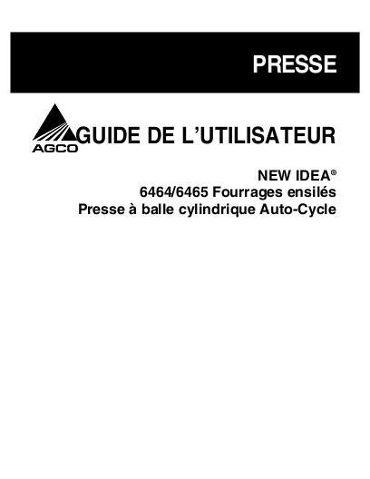 AGCO 6464 6465 Round Baler Operator Manual 700723172F French 1 AGCO 6464 6465 Round Baler Operator Manual 700723172F French