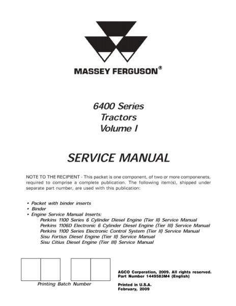 AGCO 6465 6475 6480 6485 6490 6495 6497 6499 (packet) Service Manual 1449583M4 English