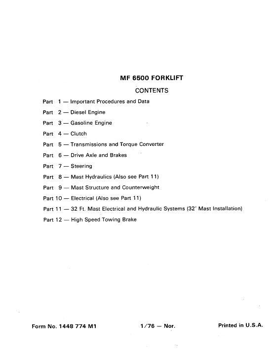 AGCO 6500 Forklift (packet) Service Manual 1448774M1 English