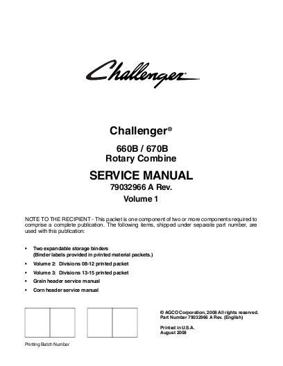 AGCO 660B 670B Combine (packet) Service Manual 79032966A English