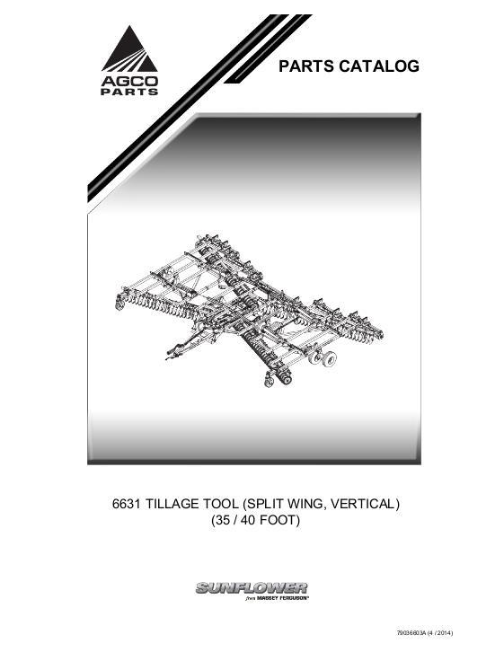 AGCO 6631 Vertical Tillage Tool (split wing, 35 and 40 ft) Parts Book 79036603A English