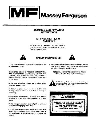 AGCO 67 Draper Header (attachment) Operator Manual 1448441M1 English