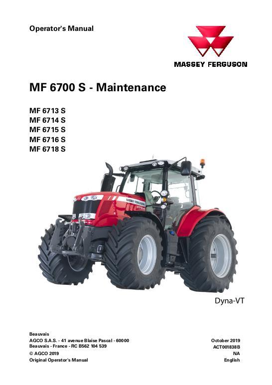 AGCO 6713S to 6718S Tractor (Dyna-VT, maintenance) Operator Manual ACT001838B English 1 AGCO 6713S to 6718S Tractor (Dyna-VT, maintenance) Operator Manual ACT001838B English