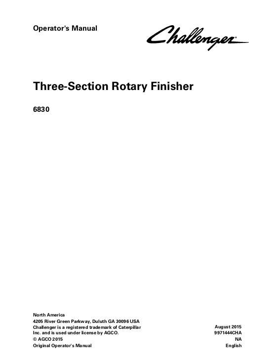 AGCO 6830 Rotary Land Finisher Operator Manual 9971444CHA English 1 AGCO 6830 Rotary Land Finisher Operator Manual 9971444CHA English