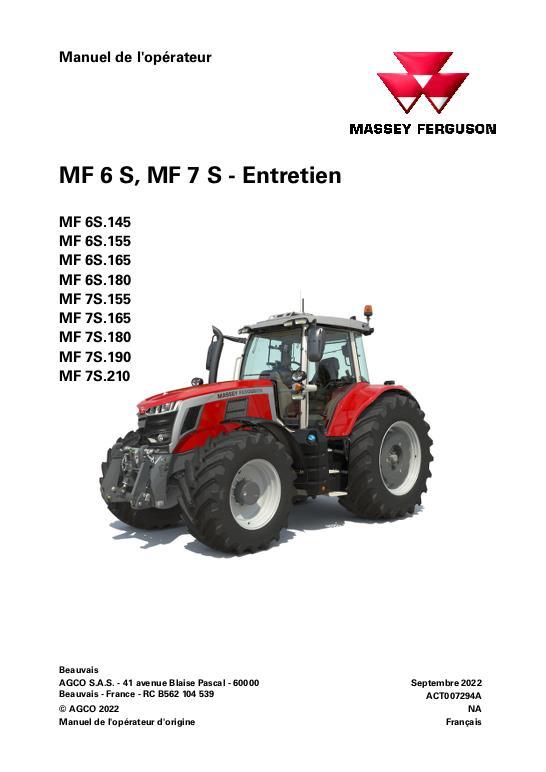AGCO 6S.145 to 6S.180 7S.155 to 7S.210 Tractor (Dyna-VT maintenance) Operator Manual ACT007294A French