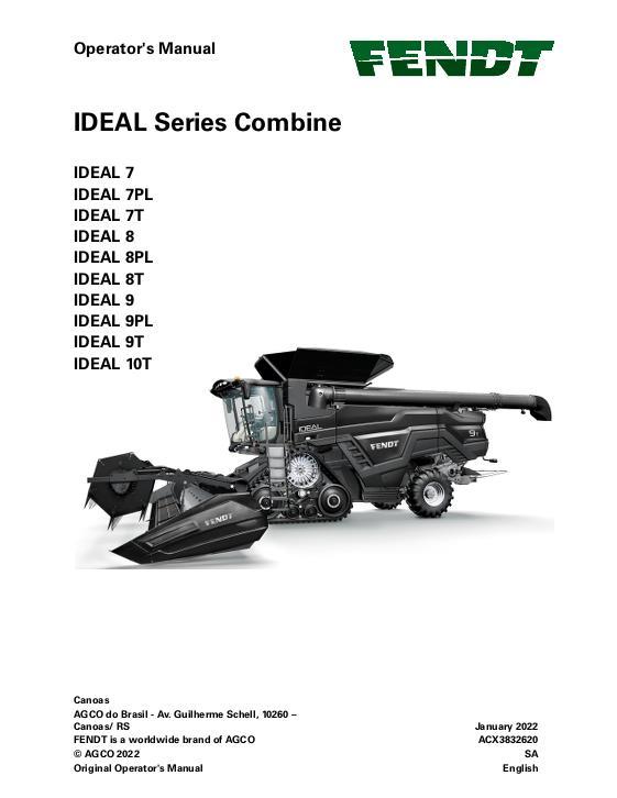 AGCO 7 8 9 10 IDEAL Combine (LRC stage 3b, tier 4i, 2021 2022) Operator Manual ACX3832620 English 1 AGCO 7 8 9 10 IDEAL Combine (LRC stage 3b, tier 4i, 2021 2022) Operator Manual ACX3832620 English