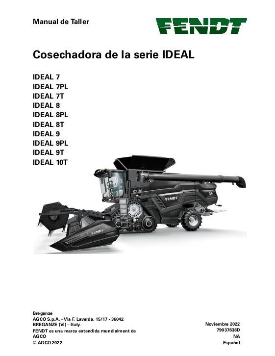 AGCO 7 8 9 10 IDEAL Combine (model year 2021 2022) (packet) Service Manual 79037638D Spanish
