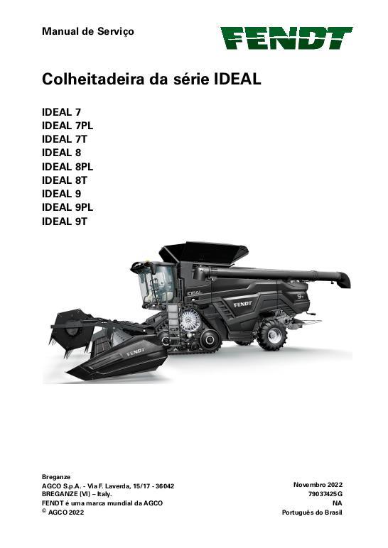 AGCO 7 8 9 IDEAL Combine (2018, 2019, 2020) (packet) Service Manual 79037425G Portuguese