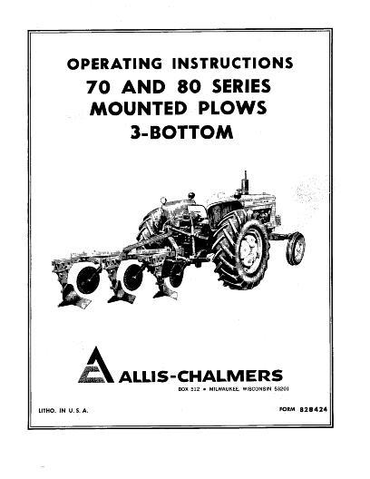 AGCO 70 Series 80 Series Mounted Plow (3 bottom) Operator Manual 70828424 English
