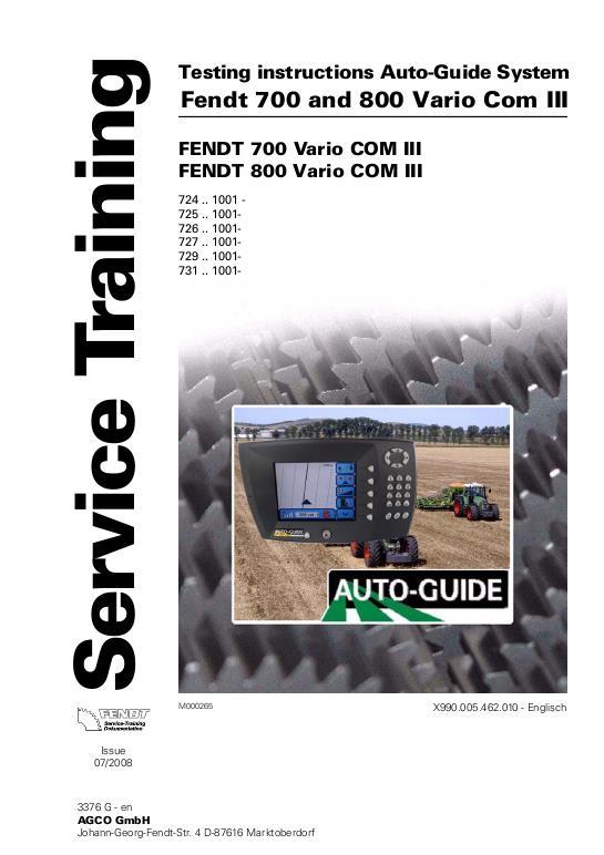 AGCO 700 800 Series Vario Tractor (com 3, Auto Guide testing) Service Manual 72474654 English
