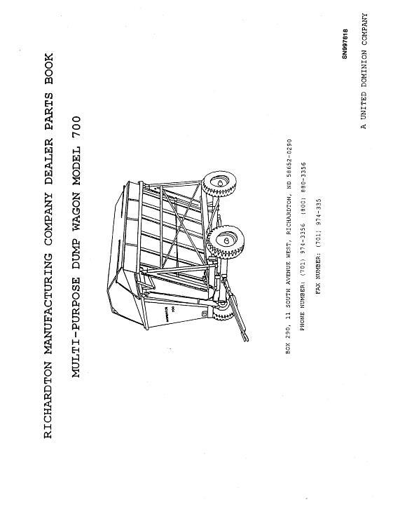 AGCO 700 Richardton Dump Wagon Parts Book SN997818 English 1 AGCO 700 Richardton Dump Wagon Parts Book SN997818 English