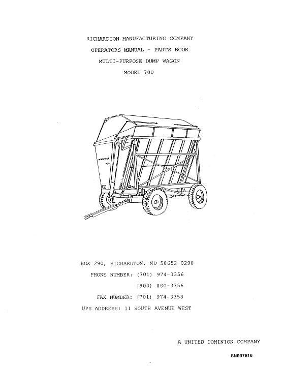 AGCO 700 Richardton Dump Wagon (automotive steer) Operator Manual SN997816 English 1 AGCO 700 Richardton Dump Wagon (automotive steer) Operator Manual SN997816 English
