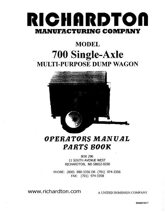 AGCO 700 Richardton Dump Wagon (single axle) Operator Manual SN997817 English 1 AGCO 700 Richardton Dump Wagon (single axle) Operator Manual SN997817 English