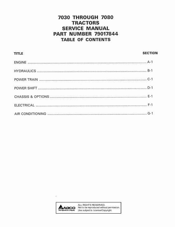 AGCO 7030 7040 7050 7060 7080 Tractor (packet) Service Manual 79017844B English