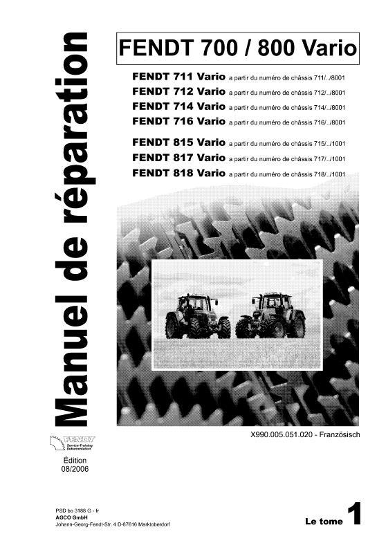 AGCO 711 712 714 716, 815 817 818 Tractor (tier 2) Service Manual 72439313 French