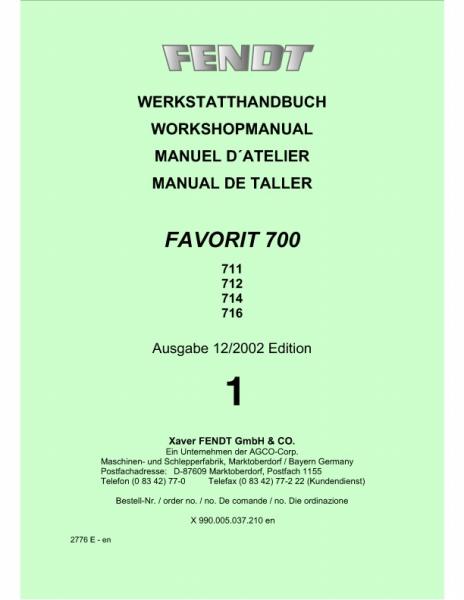 AGCO 711 712 714 716 Favorit Tractor (700 series, 2002) Service Manual 72478574 English