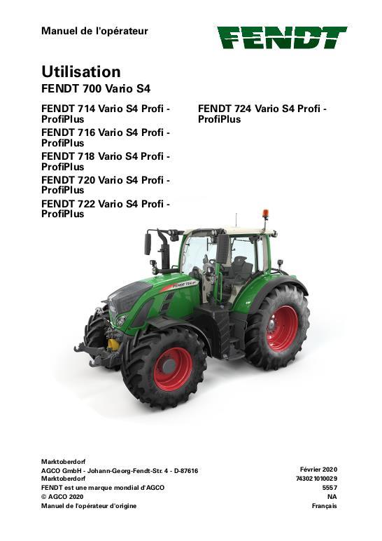 AGCO 714 716 718 720 722 724 Tractor (No Am, S4, tier 4, operation) Operator Manual 72660567 French