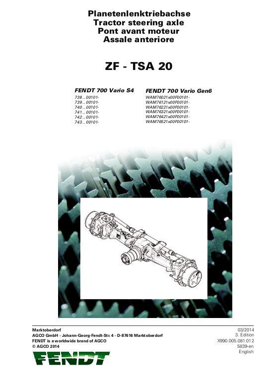 AGCO 714 716 718 720 722 724 (ZF TSA 20 fr axle) (section) Service Manual 72663661 English