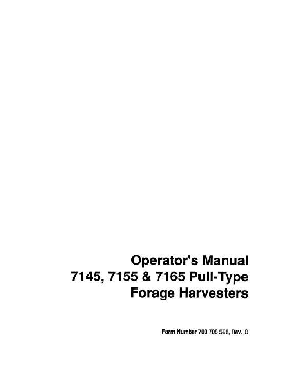 AGCO 7145 7155 7165 Forage Harvester (1983-84) Operator Manual 700708592C English 1 AGCO 7145 7155 7165 Forage Harvester (1983-84) Operator Manual 700708592C English