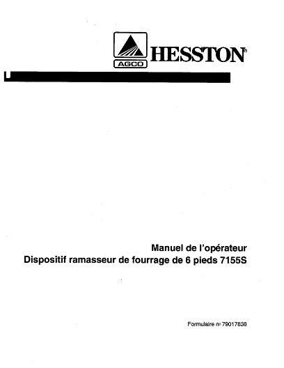 AGCO 7155S Forage Harvester (6 ft pick-up head) Operator Manual 79017838 French 1 AGCO 7155S Forage Harvester (6 ft pick-up head) Operator Manual 79017838 French