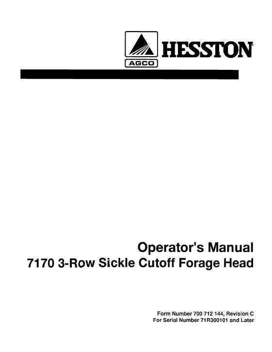 AGCO 7170 3 Row Head (sickle cutoff) Operator Manual 700712144C English 1 AGCO 7170 3 Row Head (sickle cutoff) Operator Manual 700712144C English