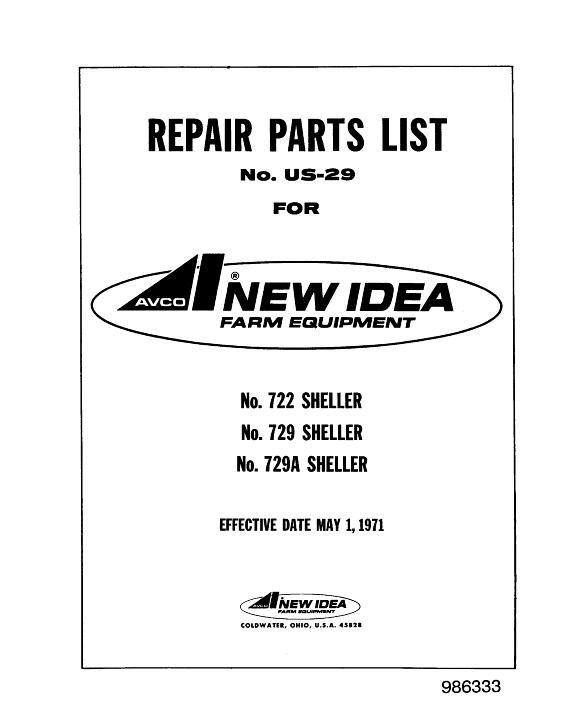 AGCO 722 729 729A Sheller Attachment Parts Book 986333 English